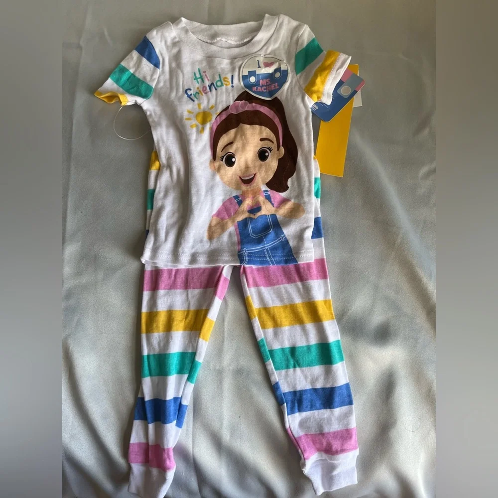 Ms. Rachel Toddler Girls' 4pc Short Sleeve Cotton Snug Fit Pajama Set